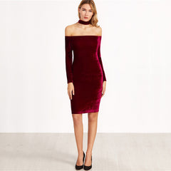 ALIAH OFF SHOULDER VELVET CHOKER DRESS