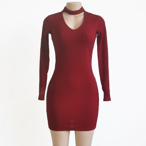 LONG SLEEVE CHOKER MINI SWEATER DRESS