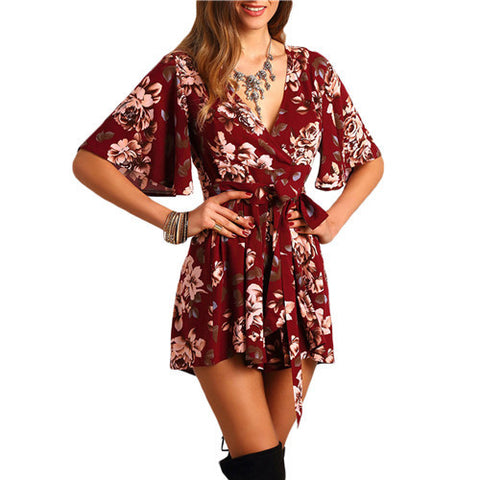 DEEP PLUNGE FLORAL ROMPER