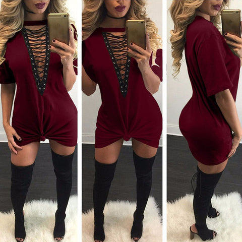 DEEP PLUNGE LACE UP DRESS