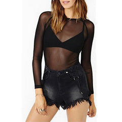 BLACK LONG SLEEVE MESH TOP