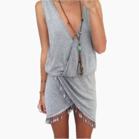 BOHO SLEEVELESS V-NECK MAXI DRESS