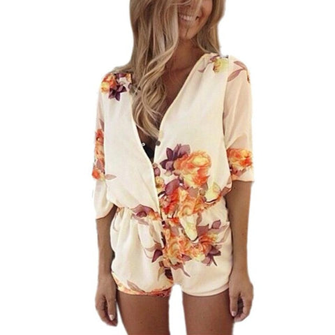 APRICOT FLORAL ROMPER